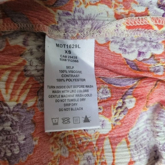 Women's Miss Me Beige Floral Boho Relaxed Cropped Top Open Shoulder Viscose XS - Picture 11 of 12